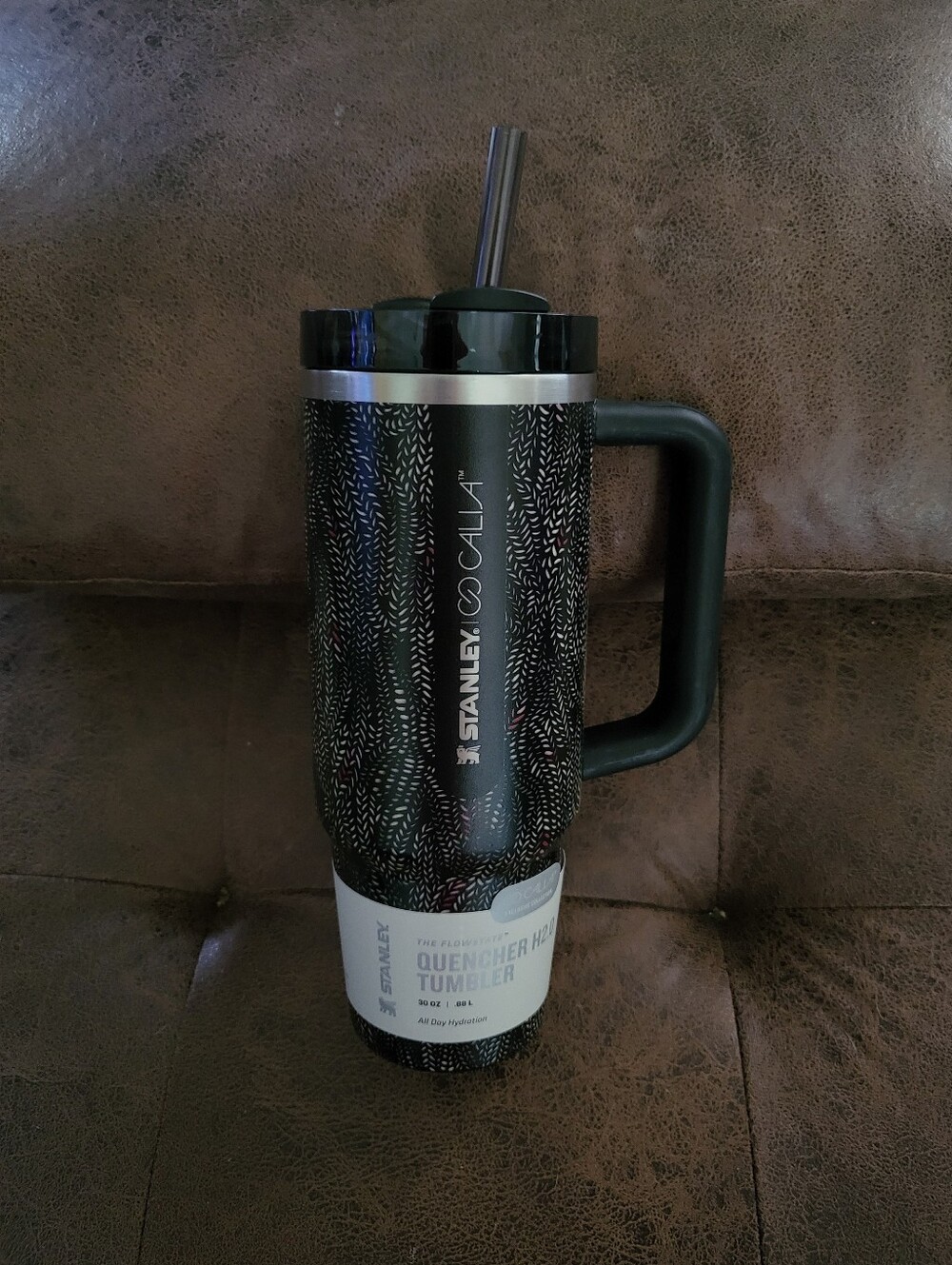 Stanley Black Speckle Handle Tumbler with Lid And Straw